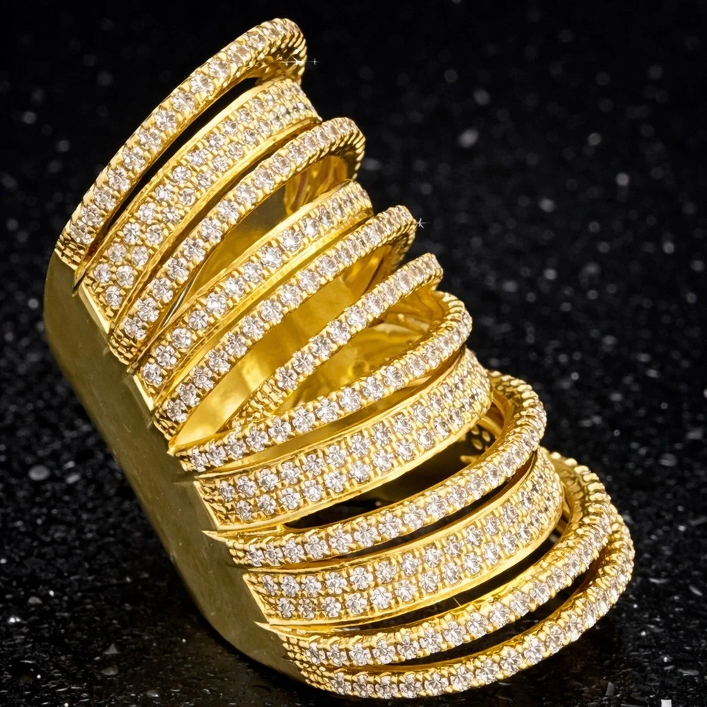 NEW HUGE PAVE Set Cz diamond wedding Cocktail Statement Ladies Band Ring Gold